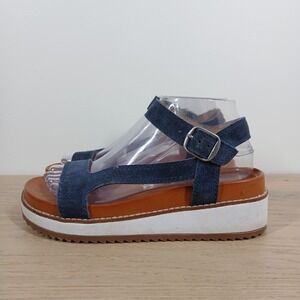 Lucky Brand Ibrien Sandals Women 7M Blue Leather Platform Buckle Boho Summer